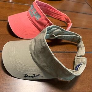 2 cloth sun visors w/ adjustable strap, Panama Jack & Dauphin Island embroidery
